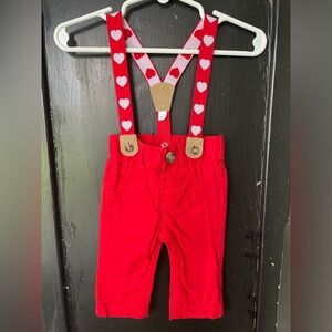 Heart Suspenders Overalls Red Pants Valentines newborn Photo Session